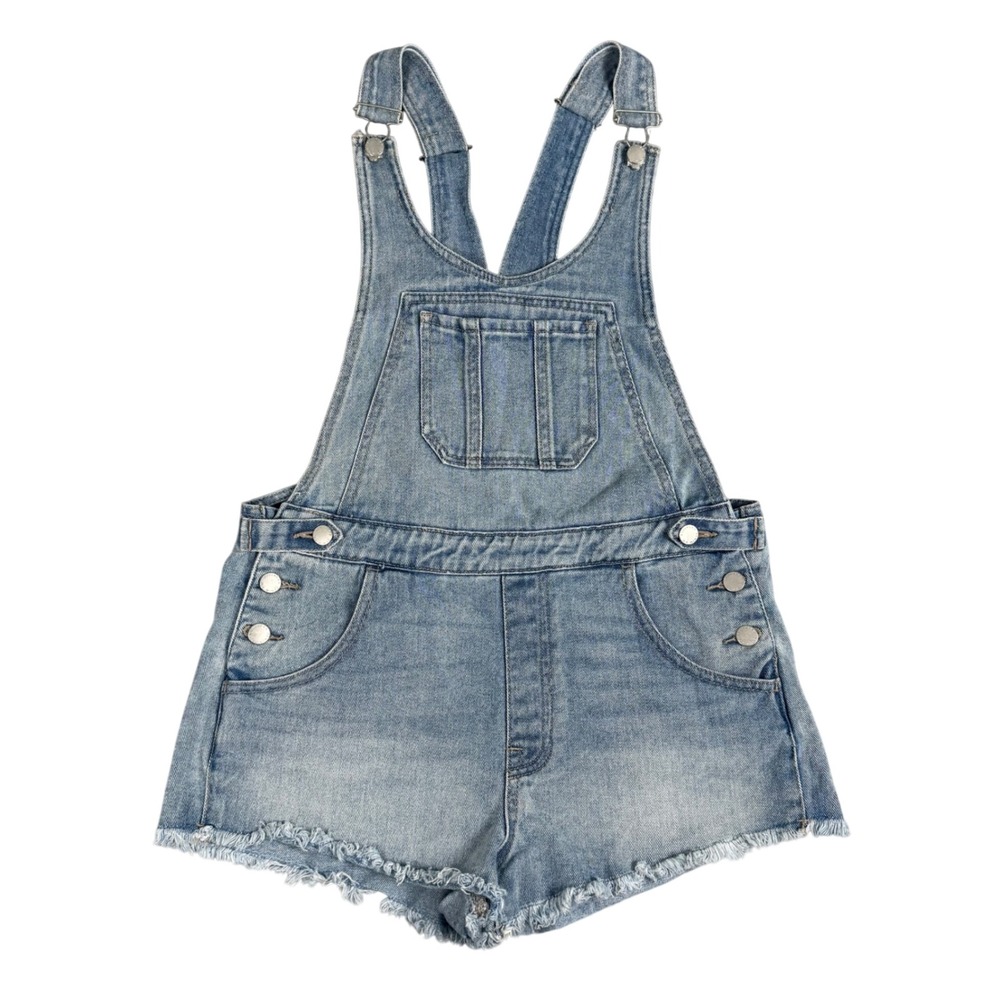 Bullhead Denim Co Blue Jean Short Overalls Womens Size Small Distressed